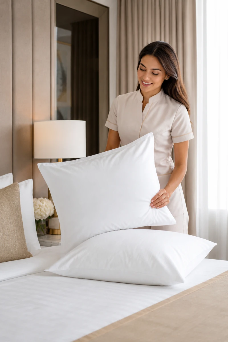 Girl holding white pillow covers